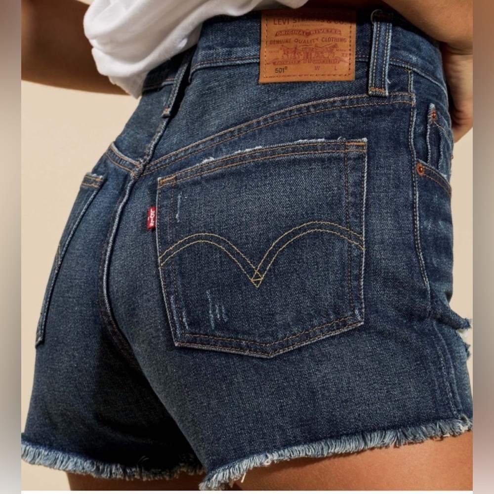Levi's Women's Blue denim Shorts Womens 27 High Rise Button Fly Cut Off